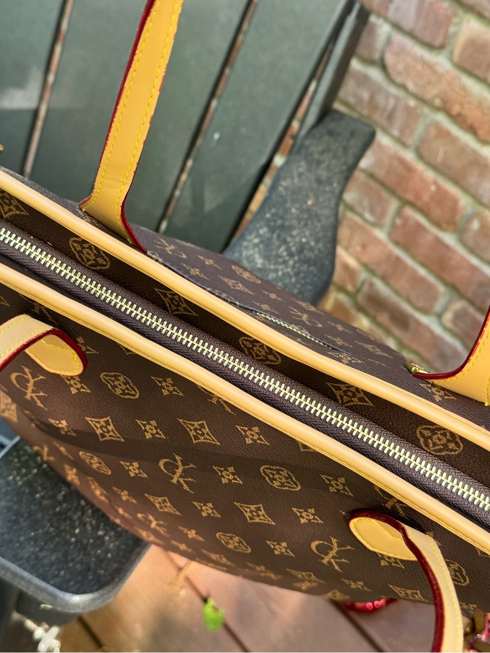 Guyika Brown Monogram Tote with Tan Trim - Picture 14 of 16